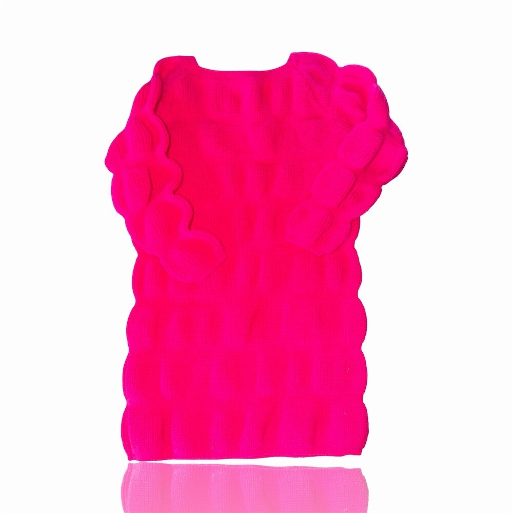 Vintage Little Lisa Sweater Dress Womens Hot Pink Mini VTG Puff Acrylic Nylon